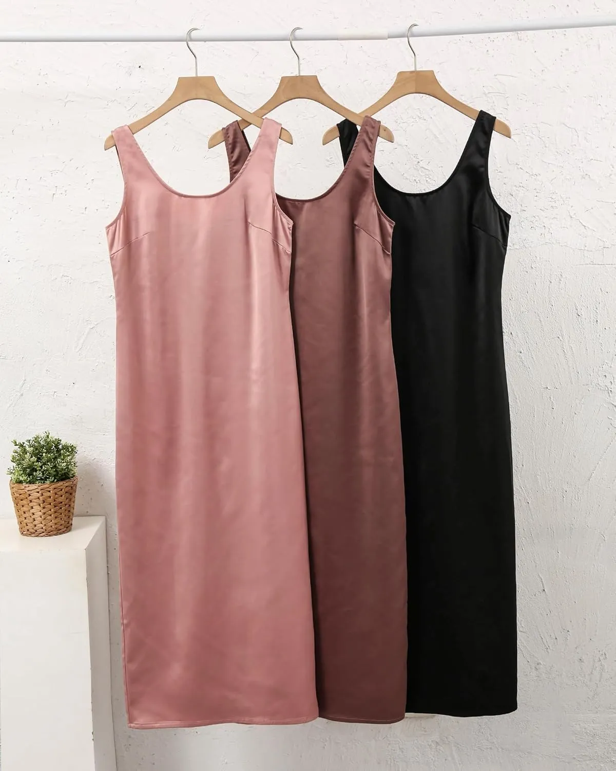 Womens Casual Round Neck Sleeveless Summer Sundresses Split Satin Maxi Dress Zip Back Tank Dresses