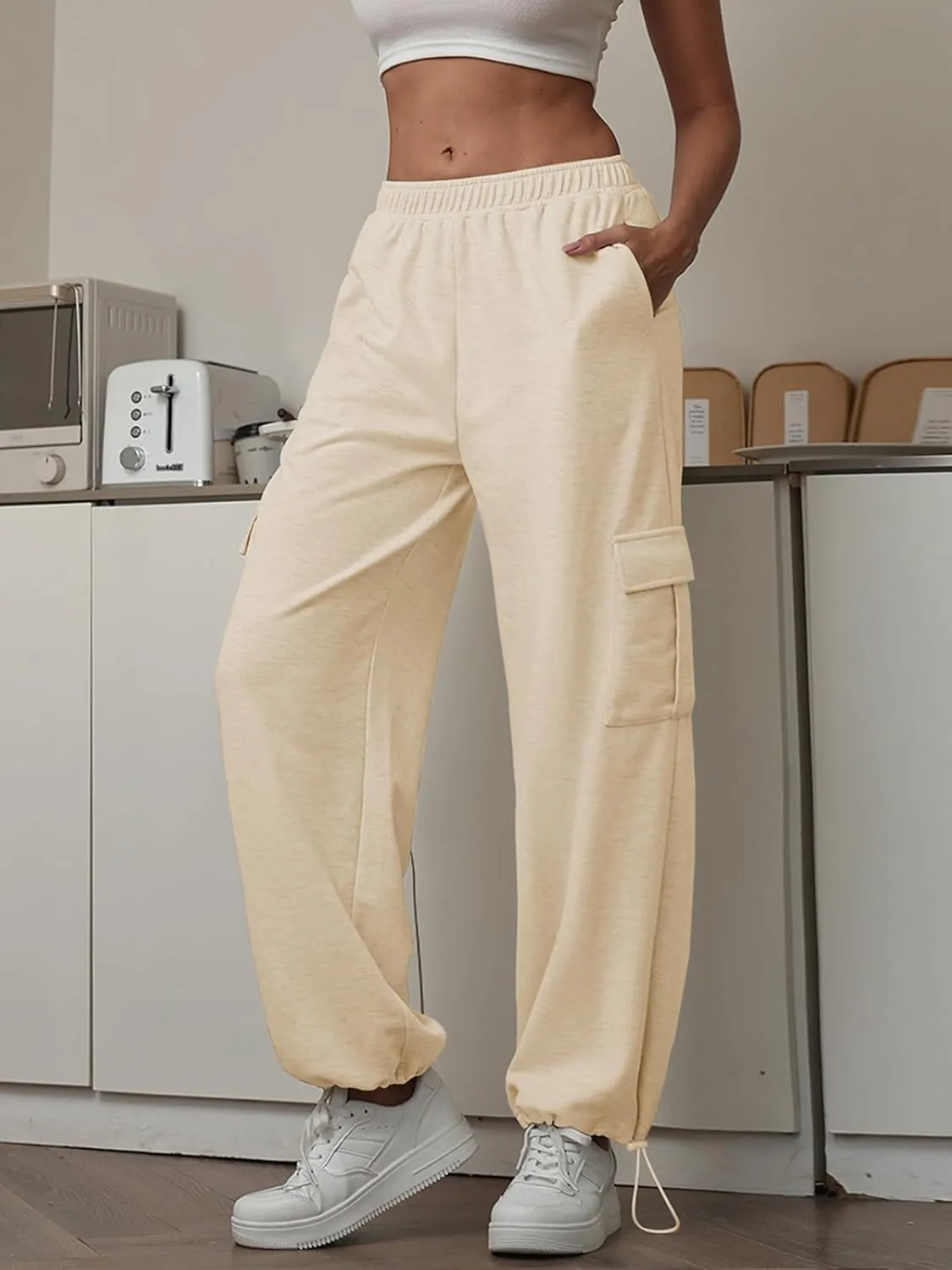 Womens Casual Sweatpants High Waisted Baggy Cargo Pants Athletic Running Joggers Y2K Wide Leg Pant with Pockets