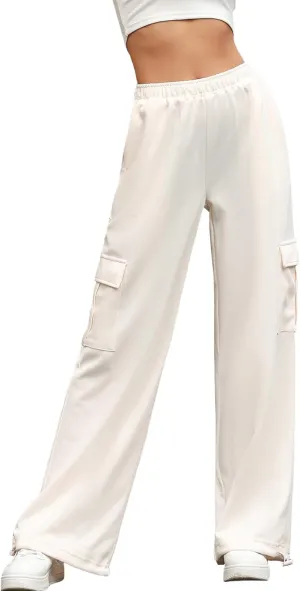 Womens Casual Sweatpants High Waisted Baggy Cargo Pants Athletic Running Joggers Y2K Wide Leg Pant with Pockets