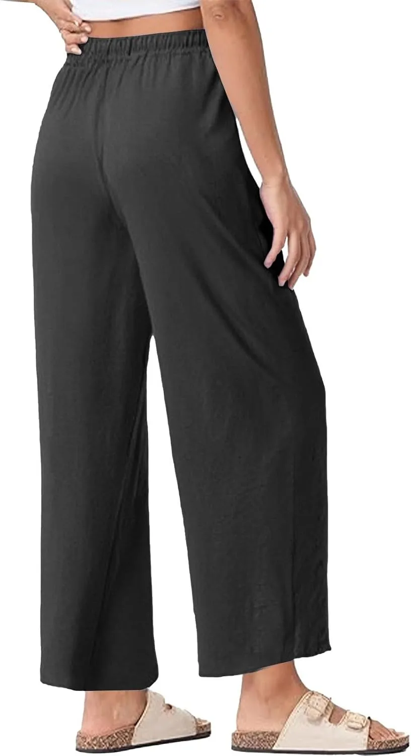 Womens Cotton Linen Pants High Waist Wide Leg Palazzo Pants 2025 Summer Casual Loose Flowy Beach Trousers Outfits