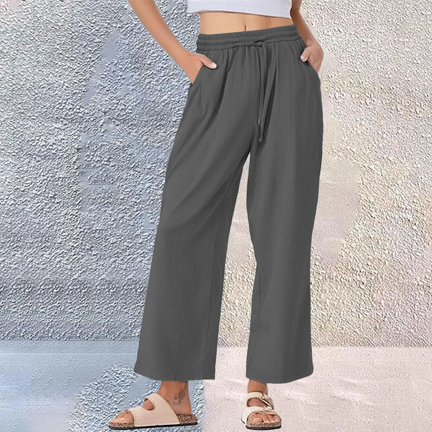 Womens Cotton Linen Pants High Waist Wide Leg Palazzo Pants 2025 Summer Casual Loose Flowy Beach Trousers Outfits