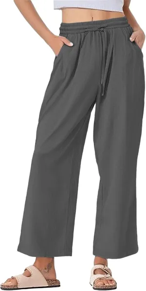Womens Cotton Linen Pants High Waist Wide Leg Palazzo Pants 2025 Summer Casual Loose Flowy Beach Trousers Outfits