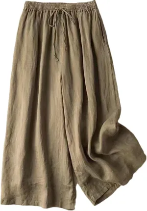 Women's Cotton Linen Wide Leg Pants  Loose Fit High Waist Straight Beach Casual Summer Trousers