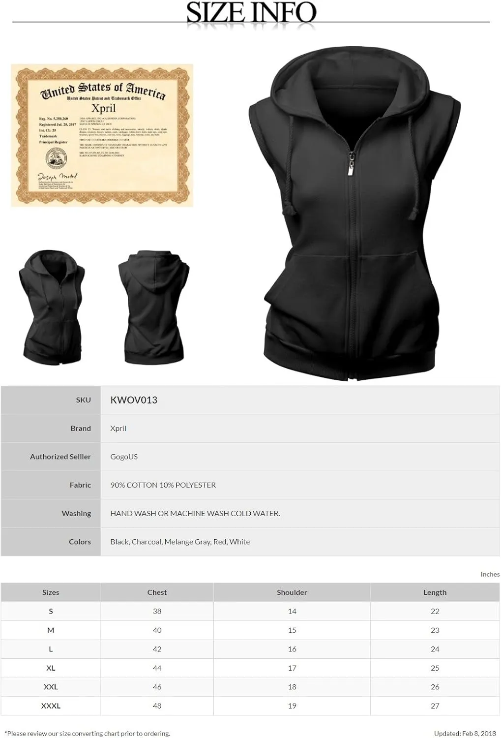Womens Cotton Zip Up Hoodie Vest