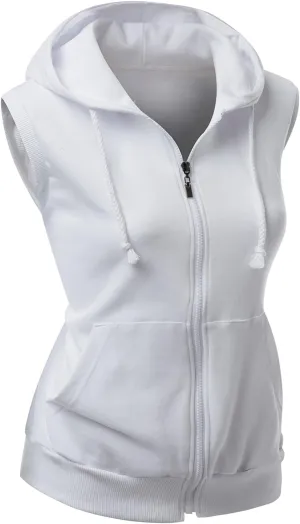 Womens Cotton Zip Up Hoodie Vest