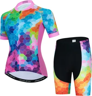 Women's Cycling Jersey Set Short Sleeve with 5D Padded Bike Shorts Breathable Shirt 3-Pockets