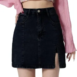 Womens Denim Skirt Above Knee Length Stretch High Waisted Teens Dressy Mini Jean Skirts Breathable Daily Streetwear