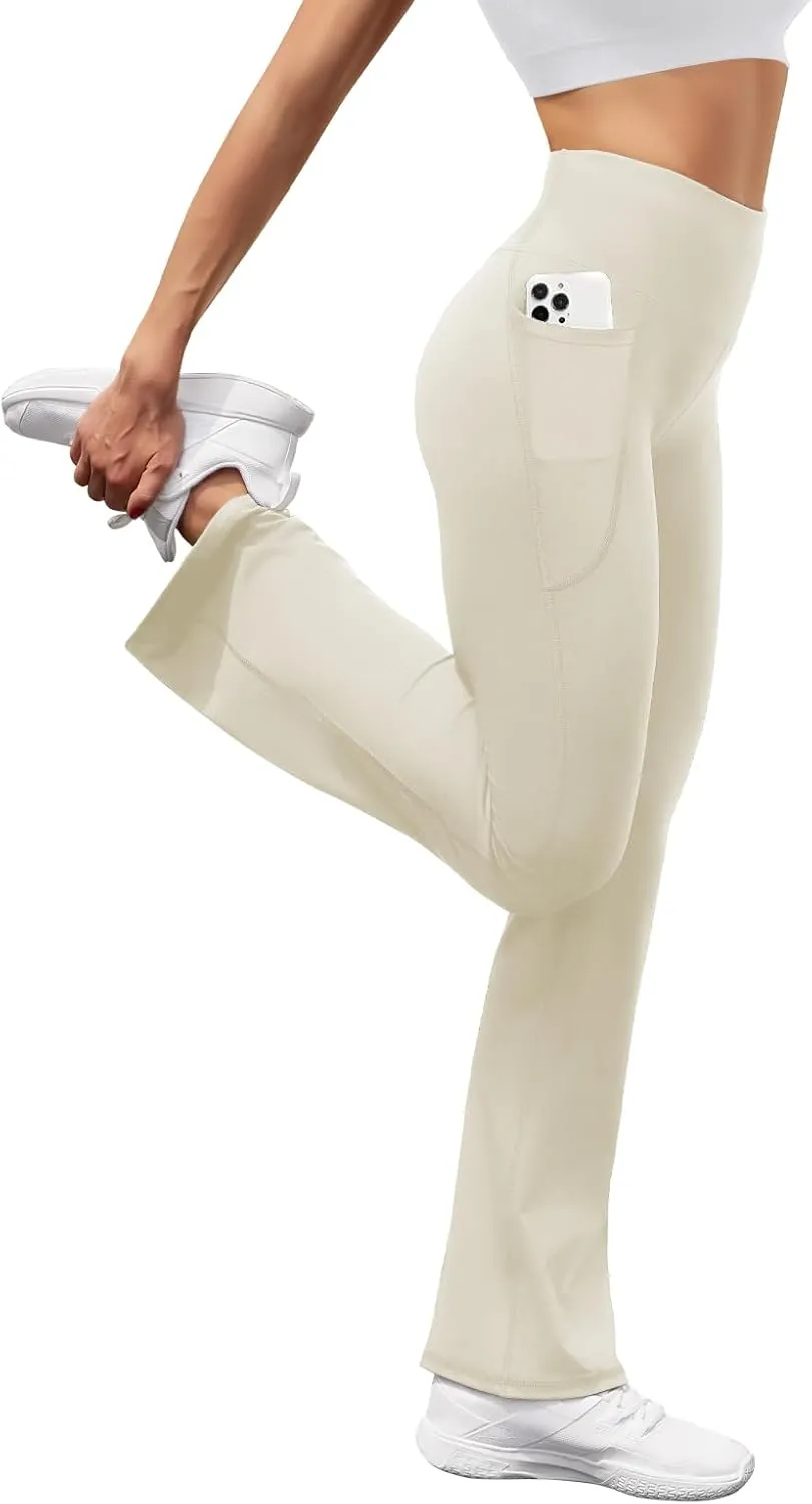 Women's Flare Yoga Pants with Pockets High Waist Casual Bell Bottom Bootcut Leggings