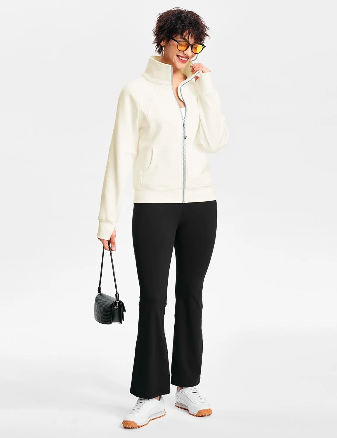 Womens Fleece Lined Half Zip Pullover Cotton Winter Warm Scuba Sweatshirt for Women with Thumbhole Pocket