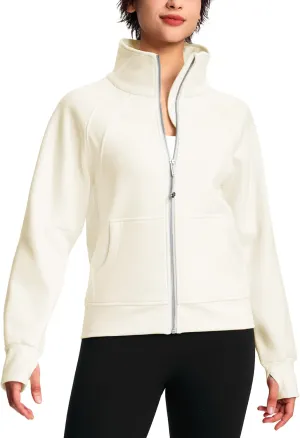 Womens Fleece Lined Half Zip Pullover Cotton Winter Warm Scuba Sweatshirt for Women with Thumbhole Pocket