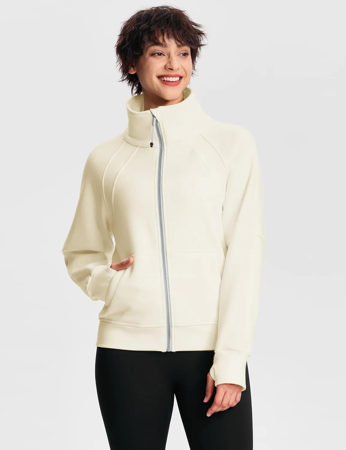 Womens Fleece Lined Half Zip Pullover Cotton Winter Warm Scuba Sweatshirt for Women with Thumbhole Pocket