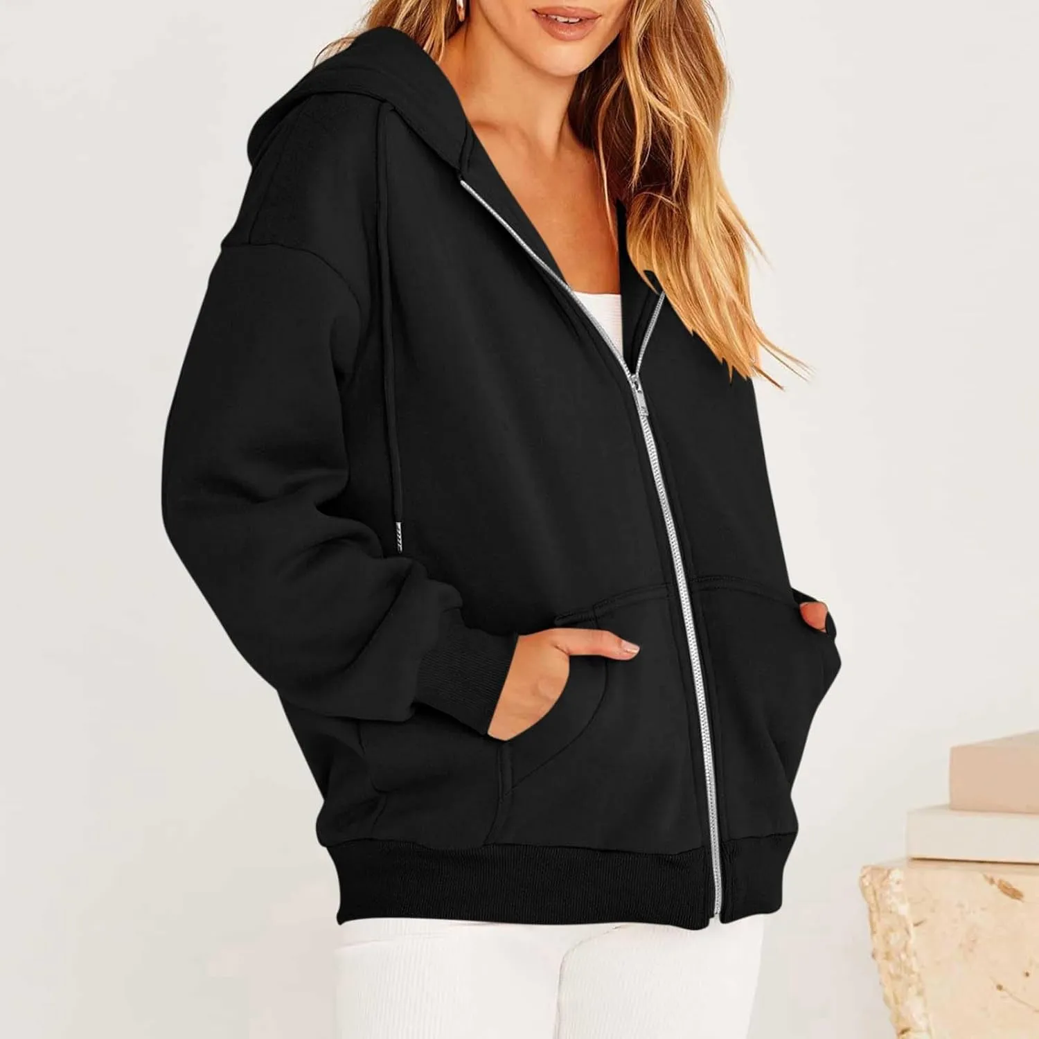 Women's Full Zip Up Hoodie Long Sleeve Hooded Sweatshirts Casual Fall Jacket Coat 2024 Fashion Outfits