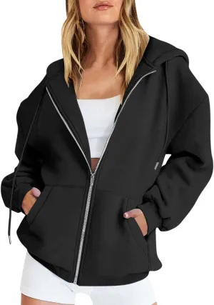 Women's Full Zip Up Hoodie Long Sleeve Hooded Sweatshirts Casual Fall Jacket Coat 2024 Fashion Outfits