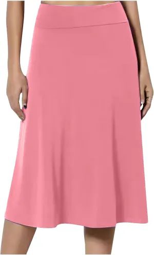 Women's High Waist Flared Skirt Pleated Midi Length Skirt A-Line Plus Size Casual Summer Lightweight Solid Long Skirt