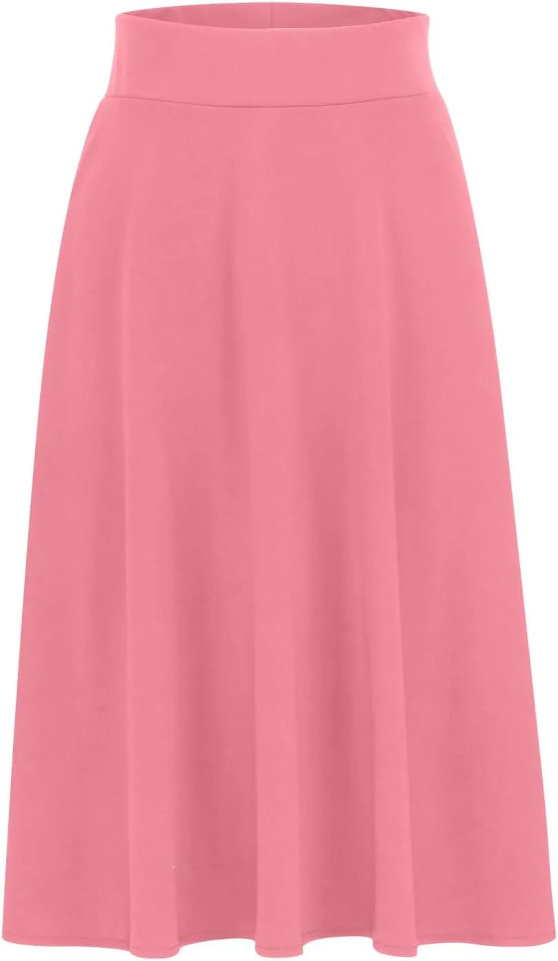 Women's High Waist Flared Skirt Pleated Midi Length Skirt A-Line Plus Size Casual Summer Lightweight Solid Long Skirt