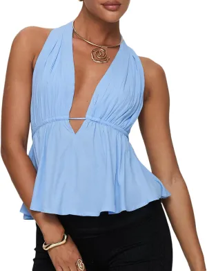 Women's lace up Halter Vest Sexy Sleeveless Deep V Neck Crop Tank Tops Solid Color Tie Back Camisole Top
