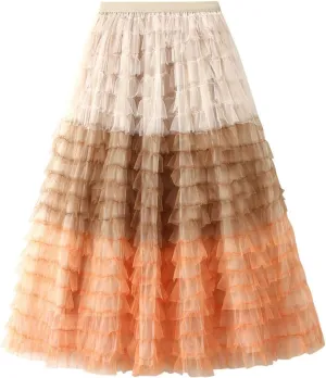 Women's Ruffles Tulle Skirt Fairy Pleated High Waist Maxi Mesh Skirt Long Tutu Party Skirt
