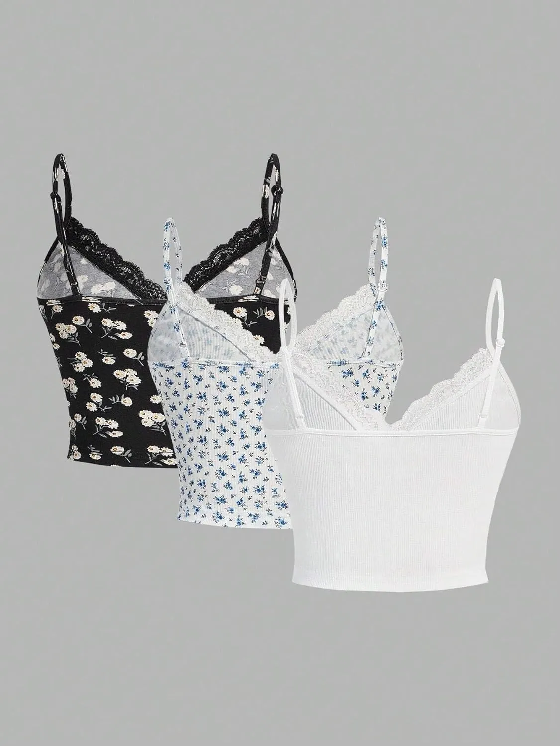 Women's Shirts 3pcs/Set Printed Lace Patchwork Camisole Fashion Camis Tank Tops