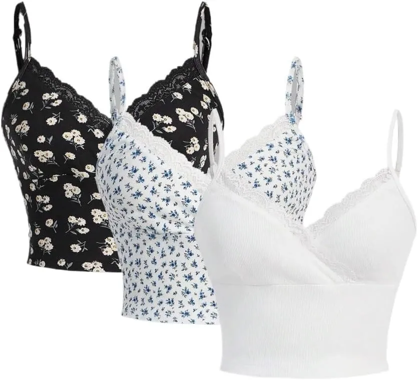 Women's Shirts 3pcs/Set Printed Lace Patchwork Camisole Fashion Camis Tank Tops