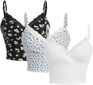Women's Shirts 3pcs/Set Printed Lace Patchwork Camisole Fashion Camis Tank Tops