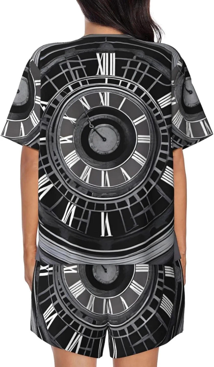 Women's Short-Sleeved Pajama Set - Comfortable aTime Travel Print Sleepwear for Loungewear, Vacation, and Night Wear