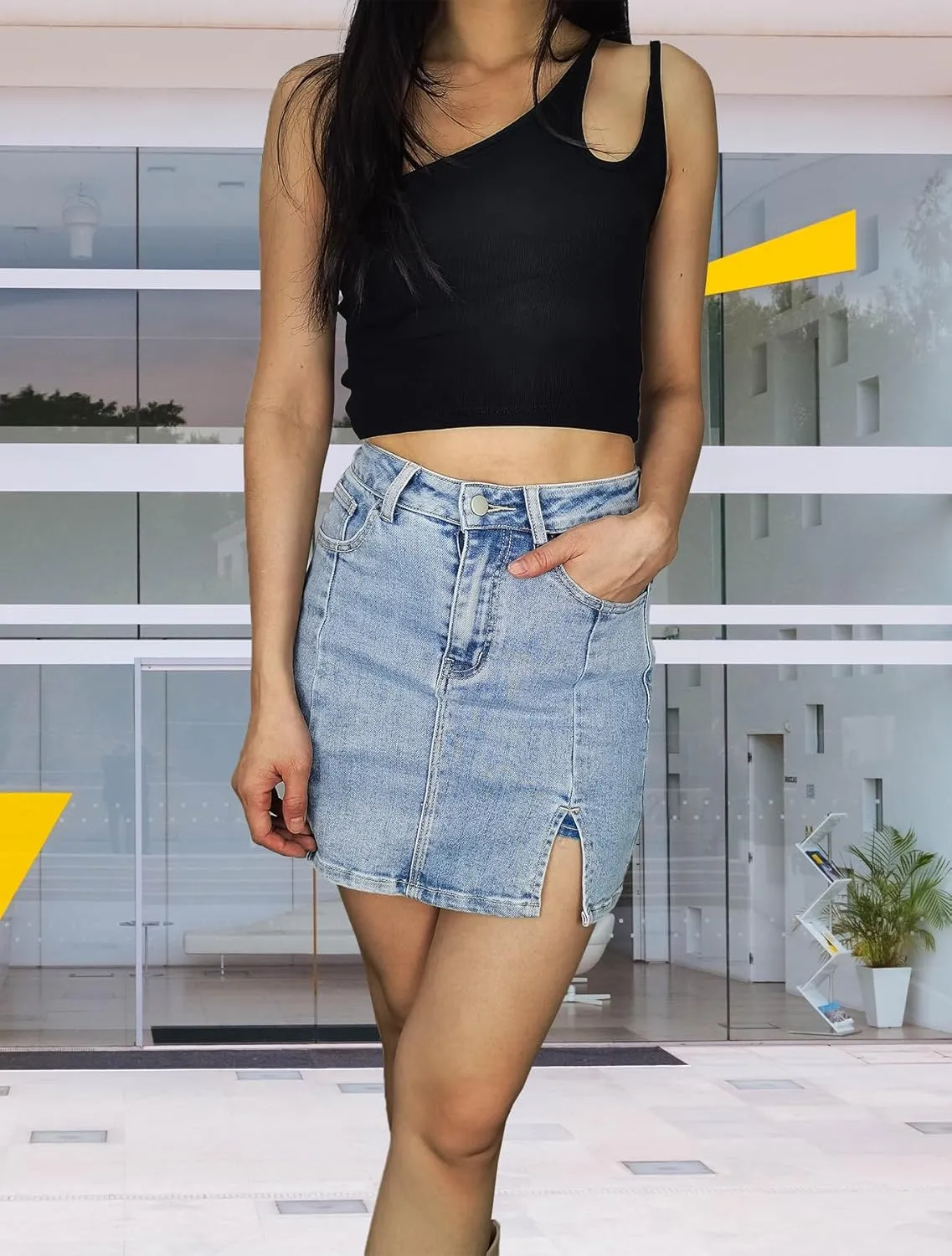 Womens Skort Denim Mini Skirt for Women High Waisted Stretchy Jean Skirt with Slit Jean Skorts Shorts Y2K