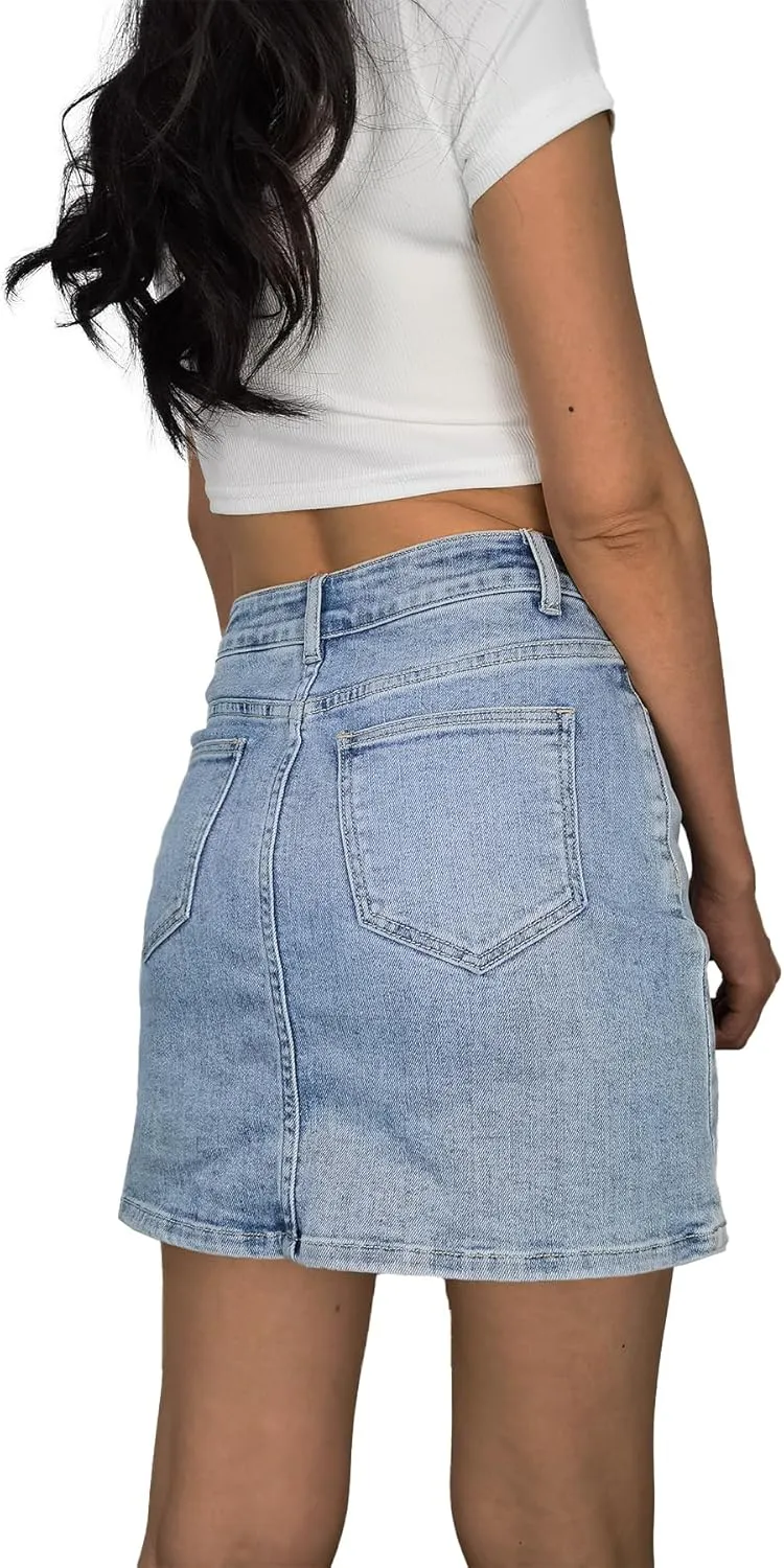 Womens Skort Denim Mini Skirt for Women High Waisted Stretchy Jean Skirt with Slit Jean Skorts Shorts Y2K