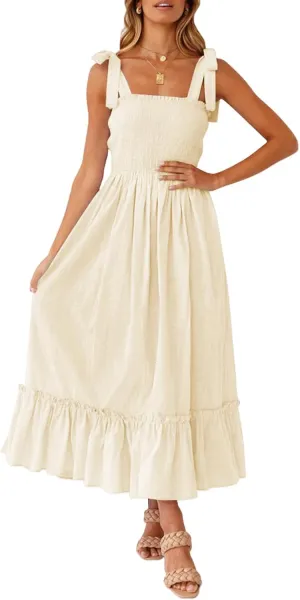 Women's Square Collar Dress 2025 Spring Summer Boho Spaghetti Strap Ruffle Hemline A Line Beach Mini Dresses