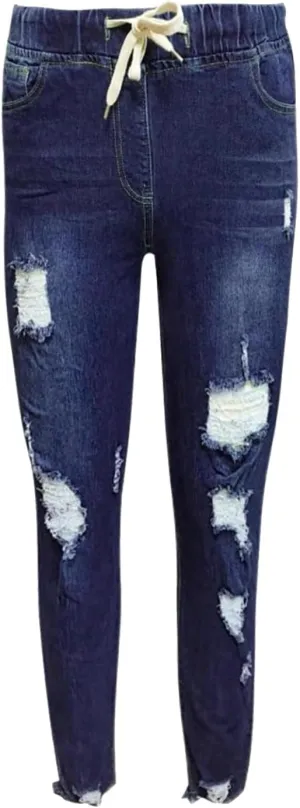 Women's Stretch Denim Pants Plus Size Slim Destroyed Trousers Casual High Waist Skinny Ripped Jeans