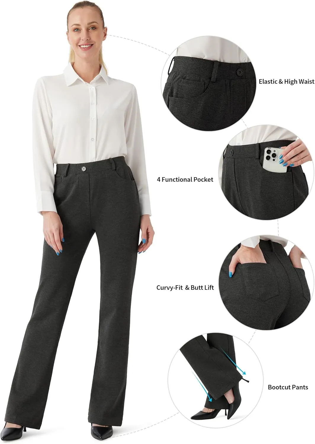 Women's Stretchy Bootcut Dress Pants Office Work Business Casual Slacks with Pockets 28"/30"/32" Inseam