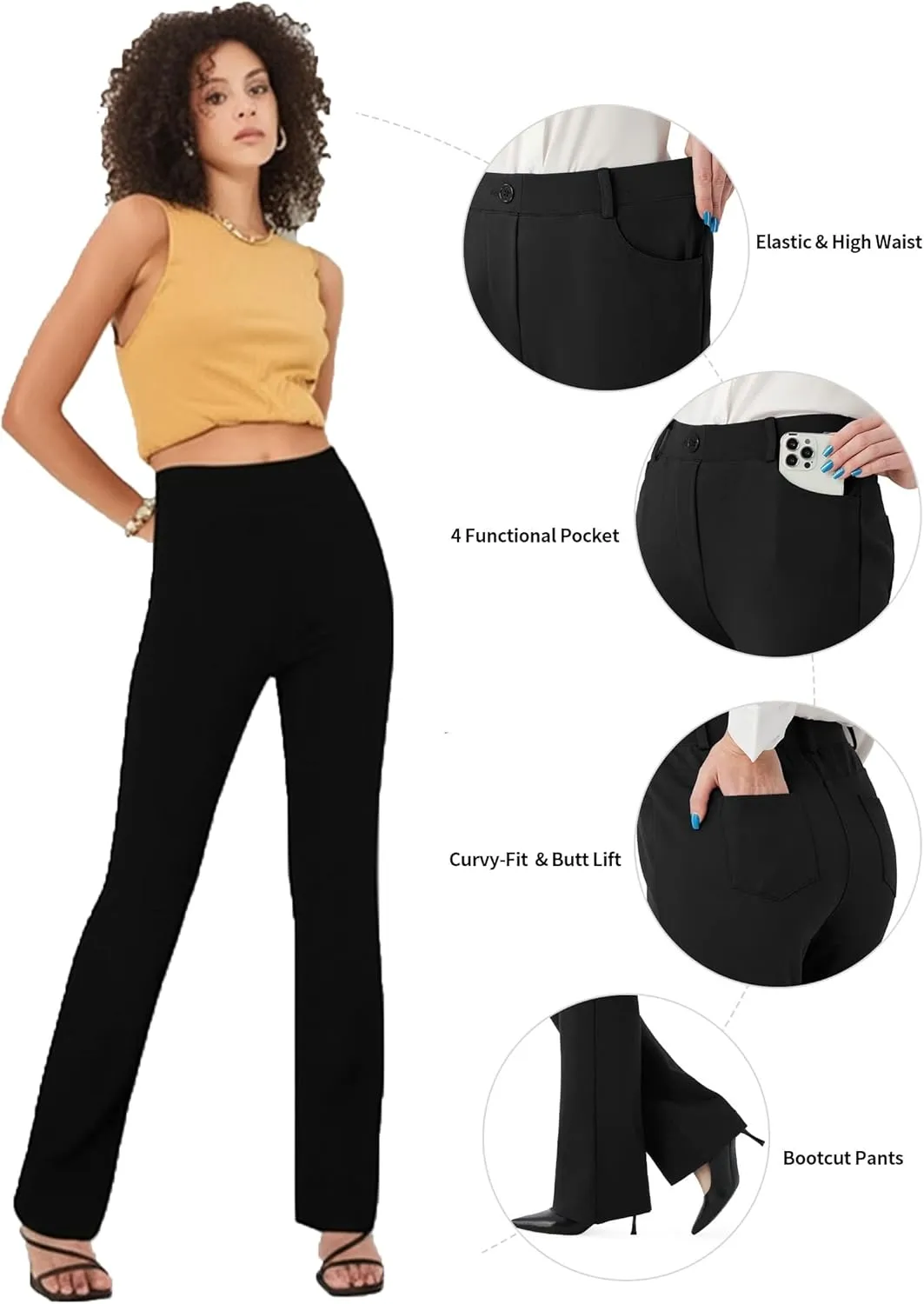 Women's Stretchy Bootcut Dress Pants Office Work Business Casual Slacks with Pockets 28"/30"/32" Inseam