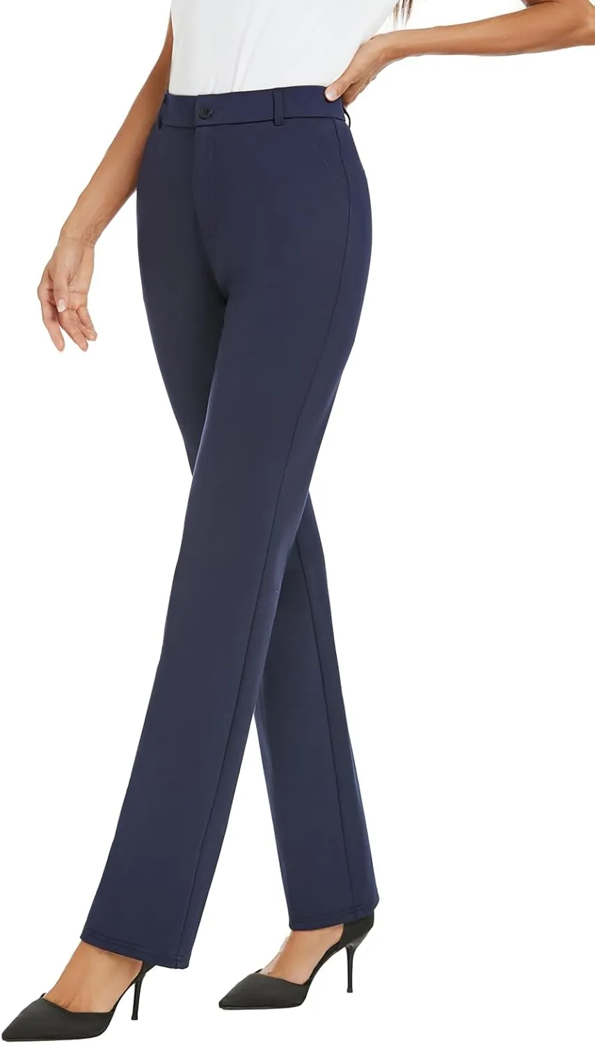 Women's Stretchy Straight Leg Dress Work Pants Business Office Casual Slacks with Pockets