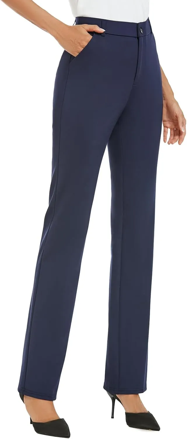 Women's Stretchy Straight Leg Dress Work Pants Business Office Casual Slacks with Pockets