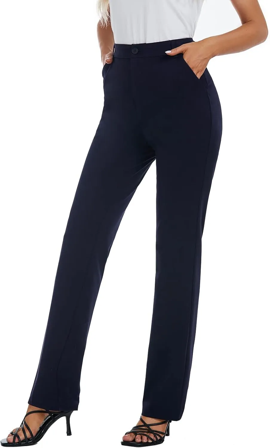 Women's Stretchy Straight Leg Dress Work Pants Business Office Casual Slacks with Pockets