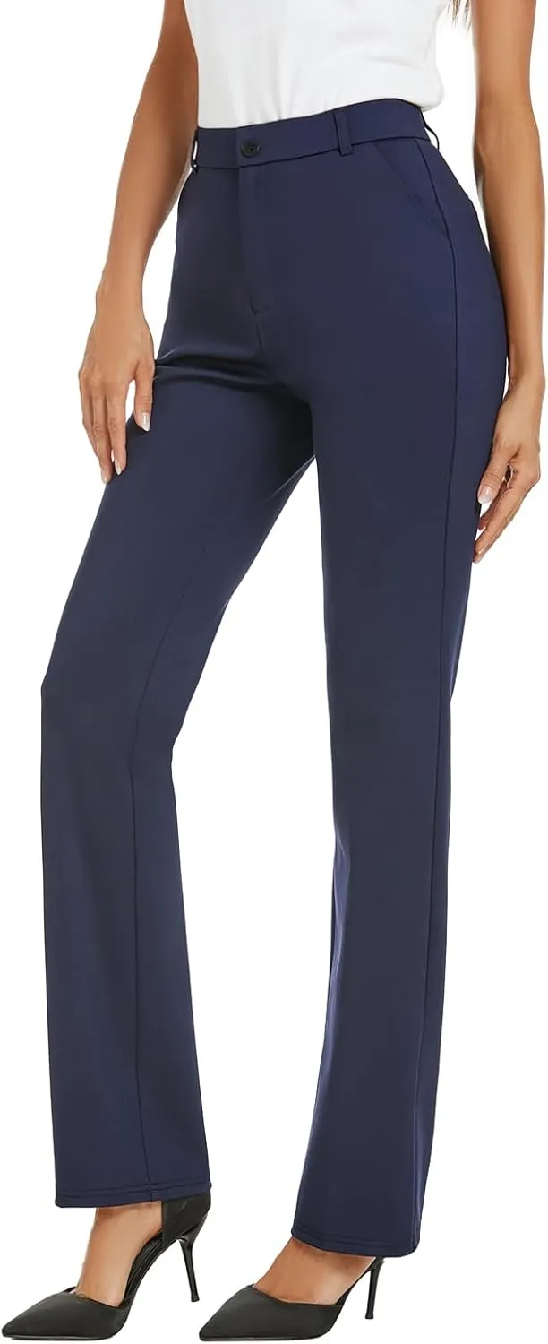 Women's Stretchy Straight Leg Dress Work Pants Business Office Casual Slacks with Pockets
