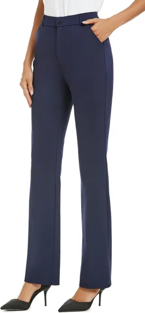 Women's Stretchy Straight Leg Dress Work Pants Business Office Casual Slacks with Pockets