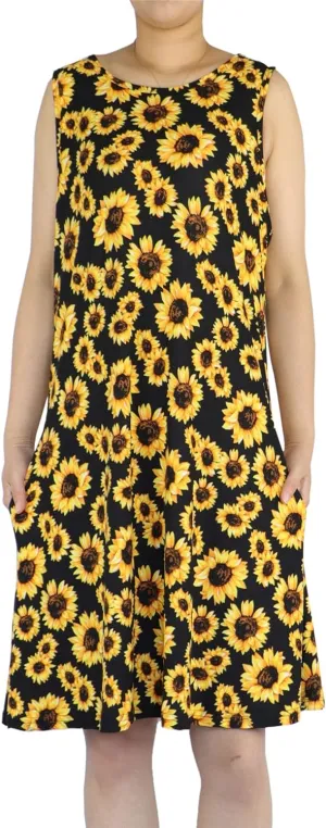 Women's Summer Beach Dress Floral Casual Boho Sleeveless Sling Midi Swing Sundress with Pockets