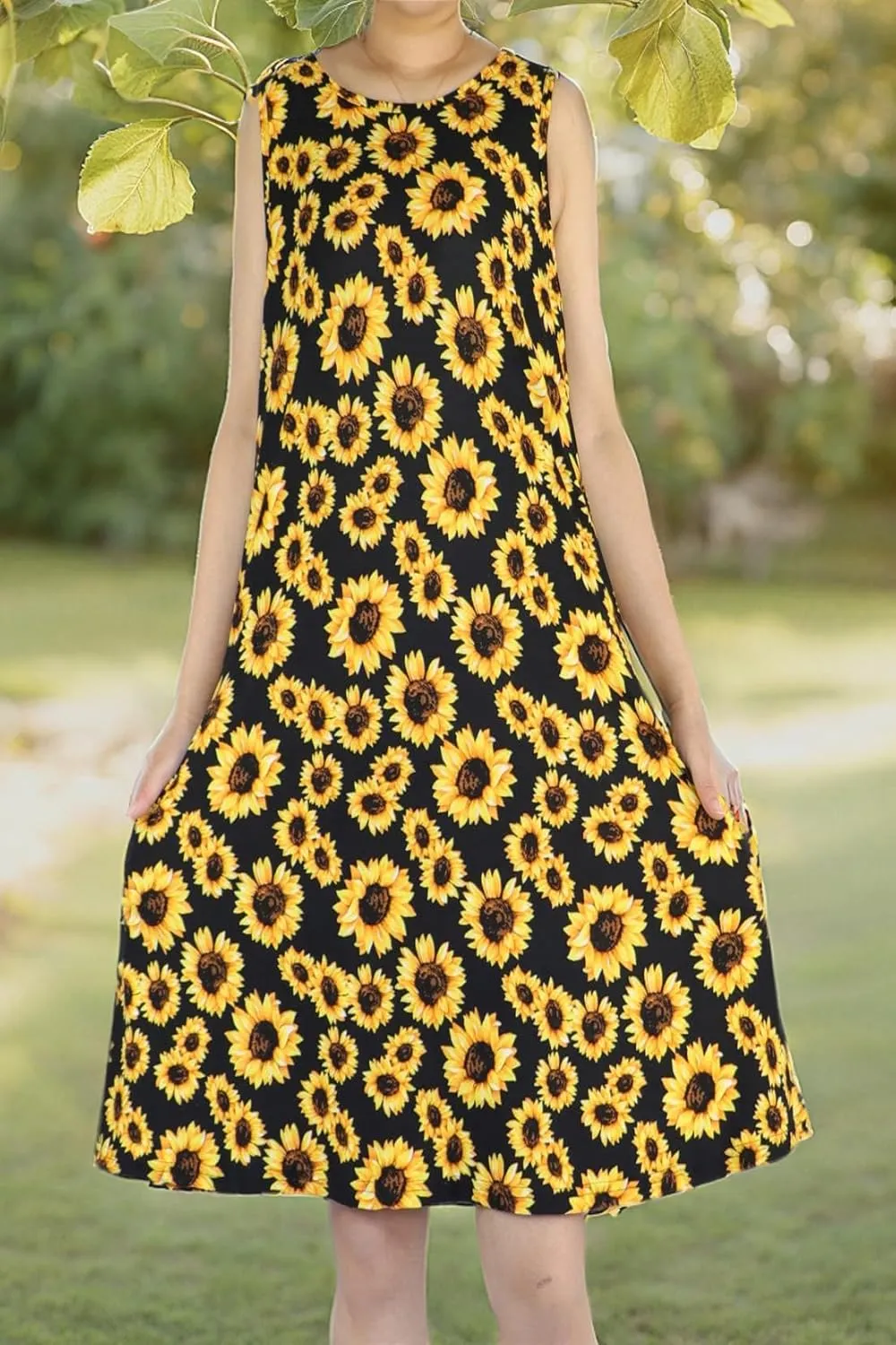 Women's Summer Beach Dress Floral Casual Boho Sleeveless Sling Midi Swing Sundress with Pockets