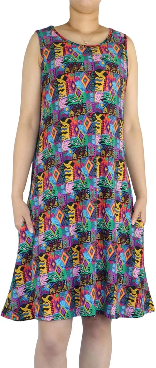Women's Summer Beach Dress Floral Casual Boho Sleeveless Sling Midi Swing Sundress with Pockets