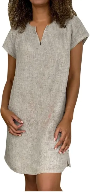 Womens Summer Cotton Linen Dresses Casual V Neck Short Sleeve Midi Dress Floral Embroidery Shirt Dress Plus Size S-5X Deals of The Day 2024 Vacation Sun Dresses Women, Medium, Gray R