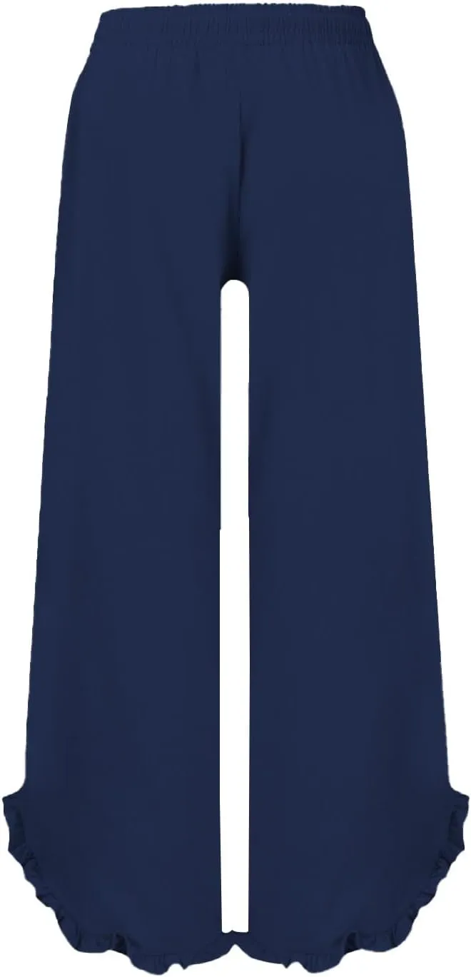 Womens Summer Cotton Linen Lightweight Pants Solid Color Wide Leg Palazzo Trousers Drawstring Waist Pant with Pockets