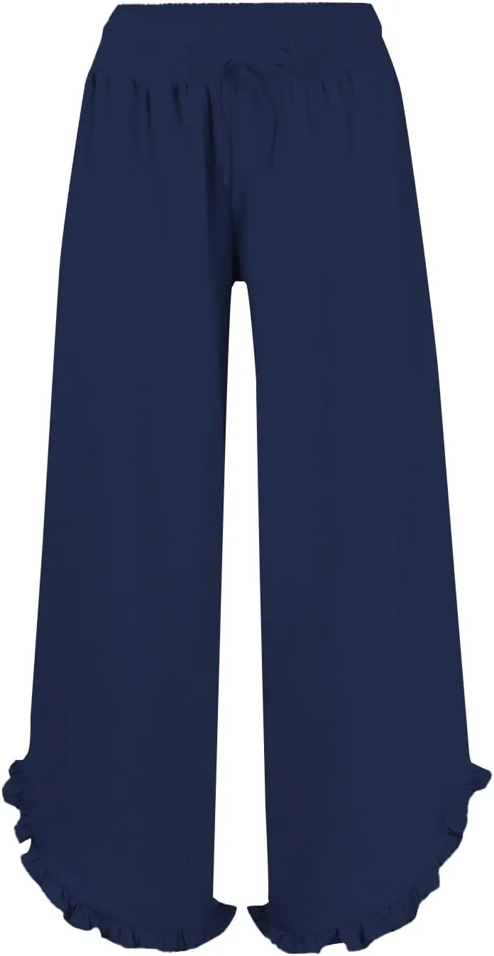 Womens Summer Cotton Linen Lightweight Pants Solid Color Wide Leg Palazzo Trousers Drawstring Waist Pant with Pockets