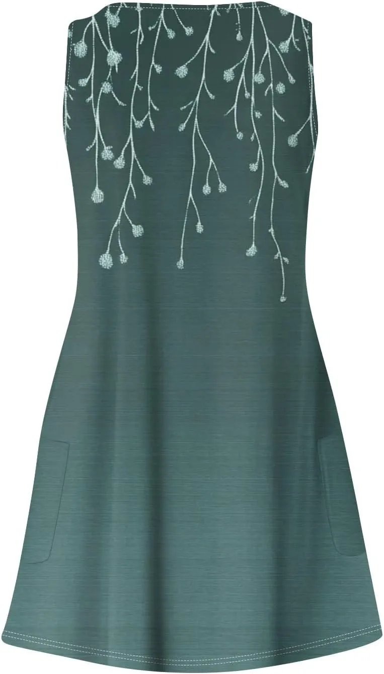 Women's Summer Sleeveless V-Neck Floral Print Casual Loose Beach Dress Lightweight and Breathable Summer