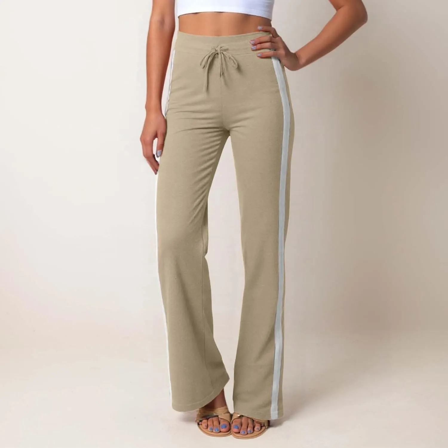 Women's Sweatpant Yoga Leggings Side Striped High Waist Stretch Slim Comfy Jogger Gym Sport Workout Pants Trousers