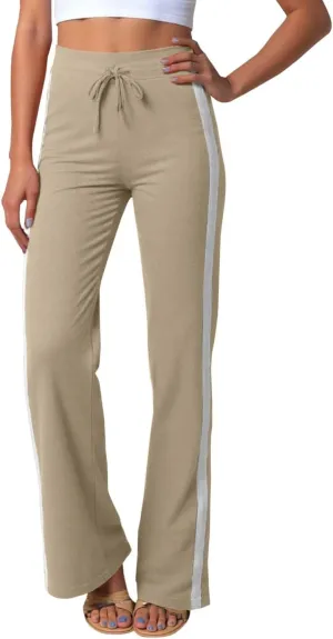 Women's Sweatpant Yoga Leggings Side Striped High Waist Stretch Slim Comfy Jogger Gym Sport Workout Pants Trousers
