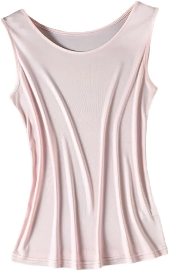Womens Tank Top Silk Under Shirts Crewneck Basic Undershirts Sleeveless Shirt Loose Fit