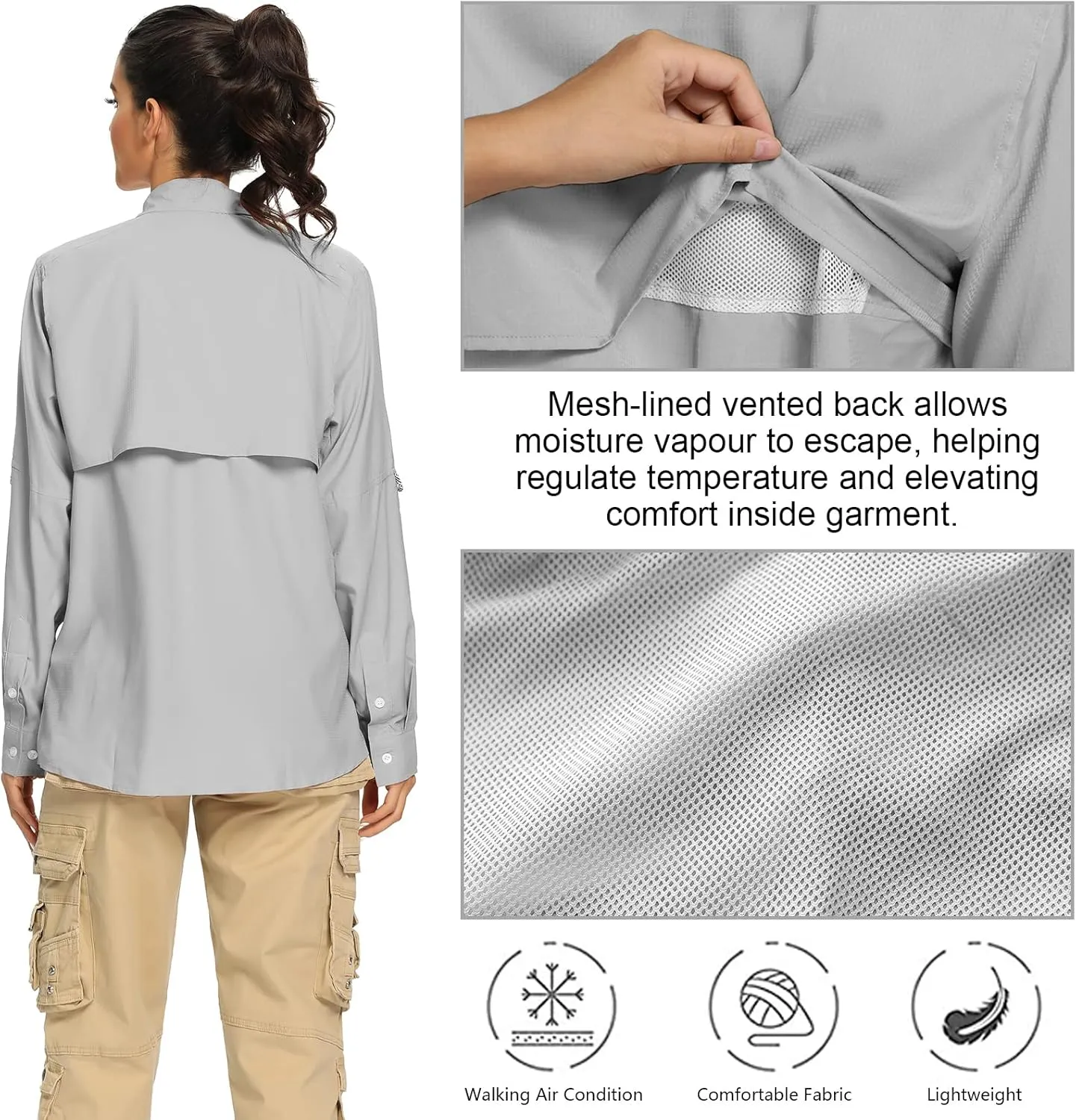 Women's UPF 50  UV Sun Protection Safari Shirt, Long Sleeve Outdoor Cool Quick Dry Fishing Hiking Gardening Shirts