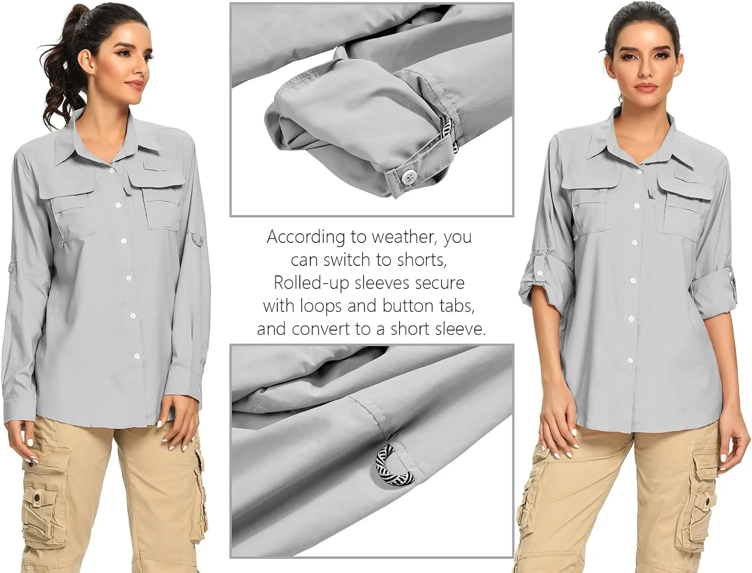 Women's UPF 50  UV Sun Protection Safari Shirt, Long Sleeve Outdoor Cool Quick Dry Fishing Hiking Gardening Shirts