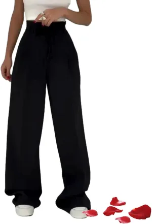 Women's Waist Belt Casual Pants,2025 Summer Straight Leg Dress Pants for Women High Waist Tummy Control Trousers