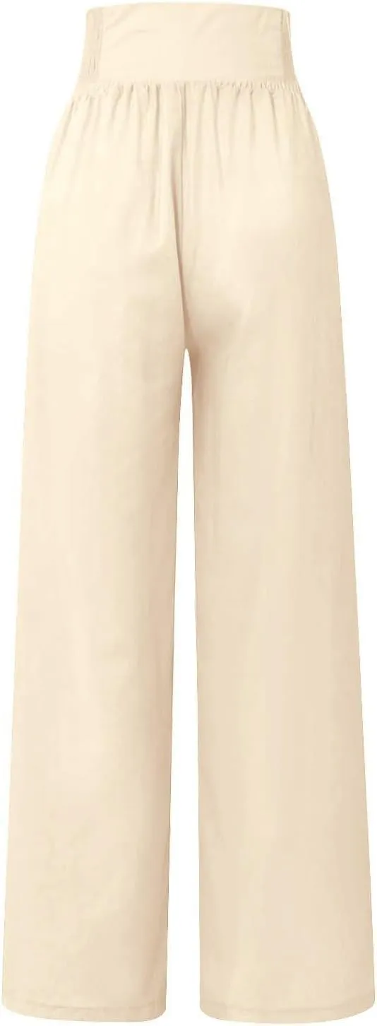 Women's Wide-Leg Cotton and Linen Loose Trousers Summer Boho Palazzo Pants Daily Casual Lounge Beach Travel Pant